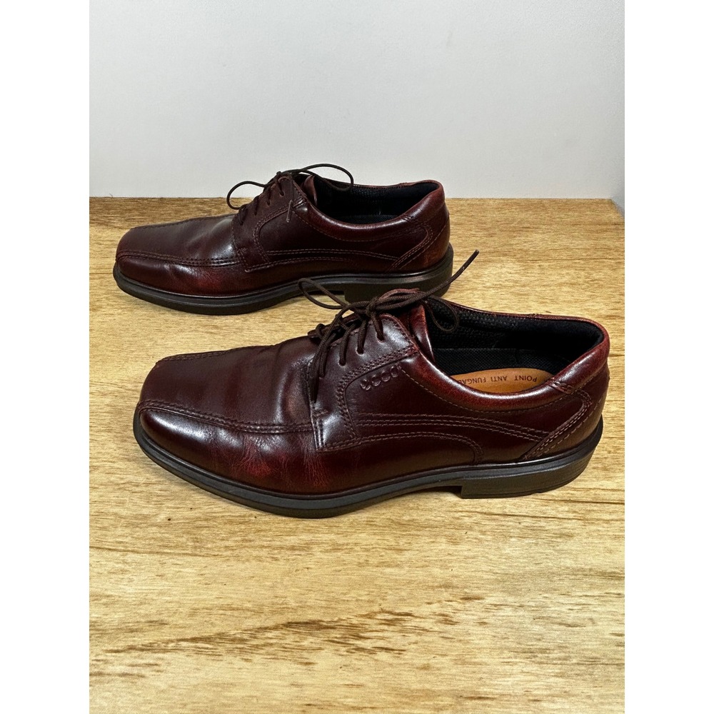 ECCO Mens Leather Square Bicycle Toe DerShoes Burgundy Mahogany Size 42by - Picture 5 of 9